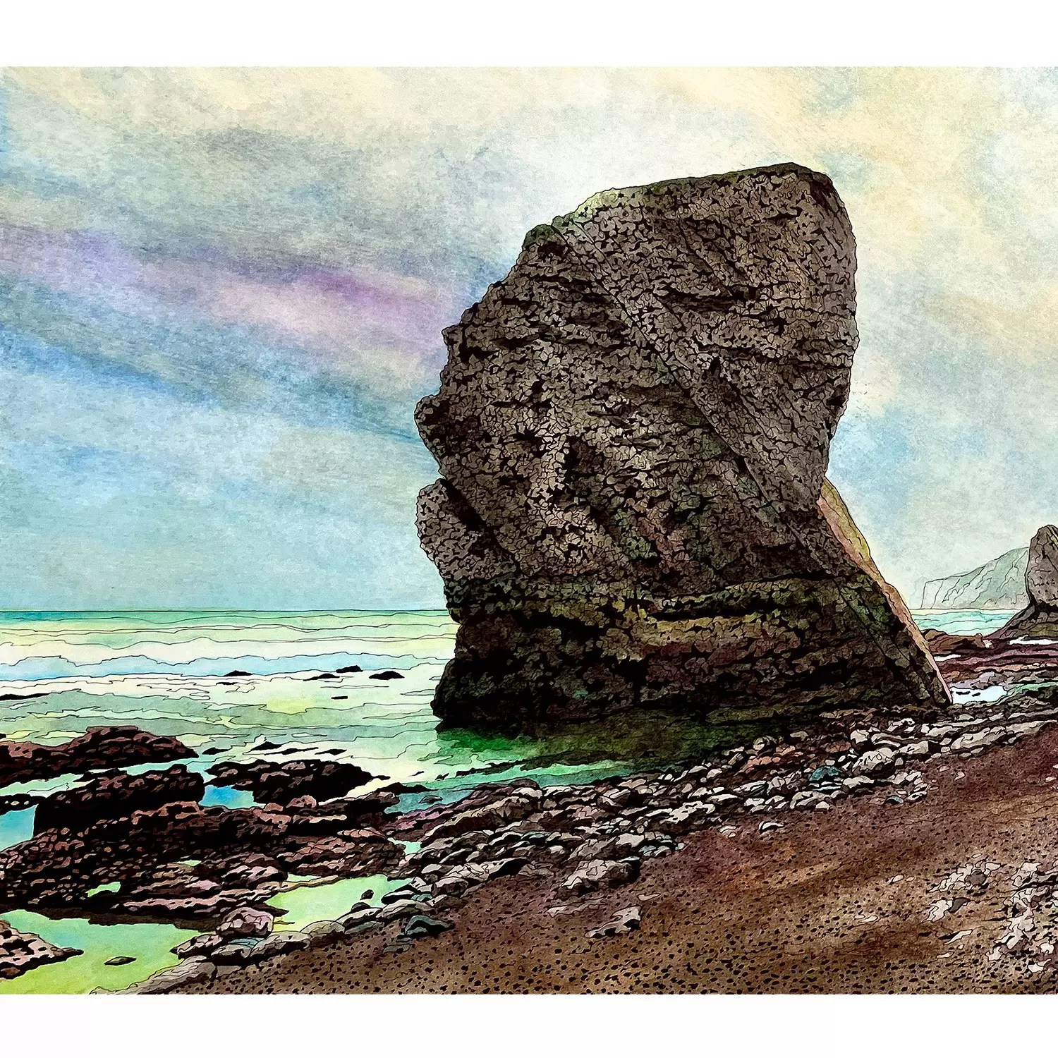 Freshwater Bay in Pen & Ink and Watercolour